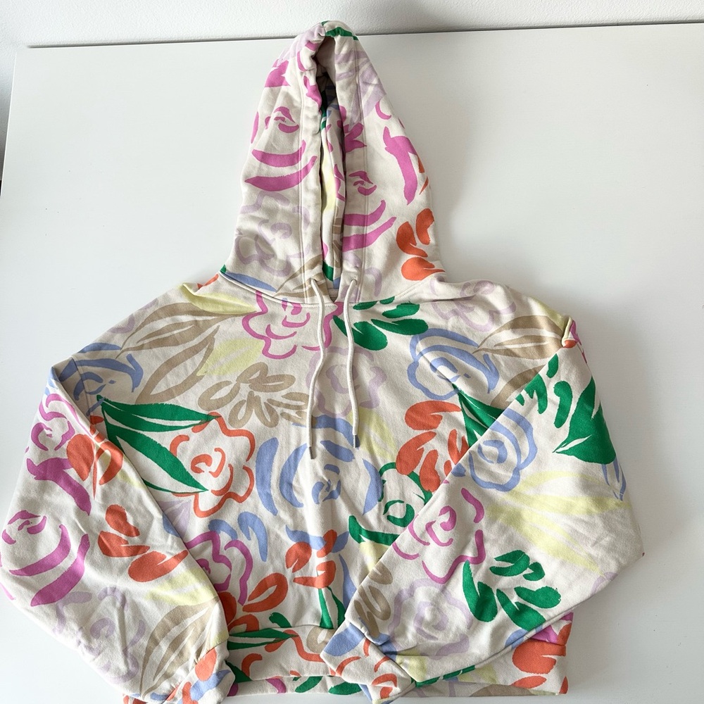 GAP Vintage Soft Floral Cropped Hoodie Multi-Color Pastel Spring - Size M